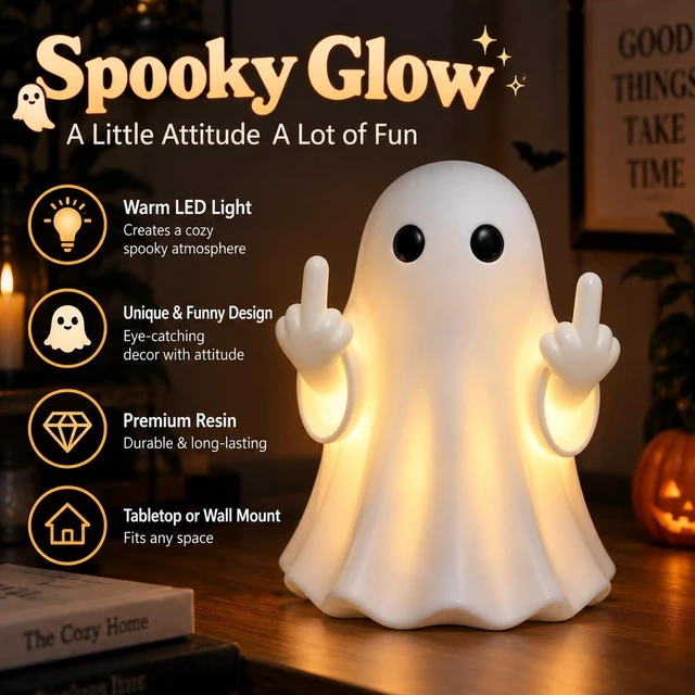 Alt view image 2 of 6 - Funny Halloween Wall Night Light, Cute Ghost Lamp Night Light | Hanging Buckle DualUse Wall & Table Resin Collectible Statue for Home Desk Porch Party Indoor Outdoor