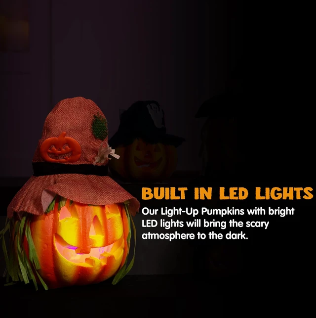 Alt view image 2 of 7 - 6 Pcs Light Up Pumpkins Halloween Decorations Outdoor Indoor Jack O Lanterns Decor LED Foam Home Large Trick Or Treat Bucket