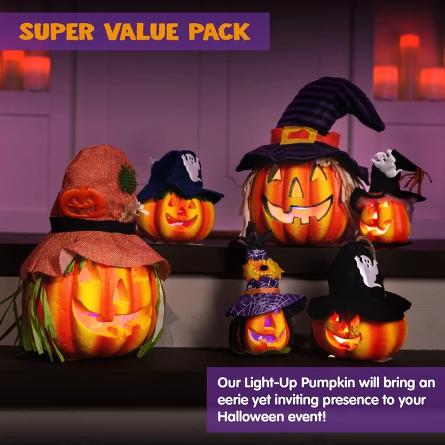 Alt view image 3 of 7 - 6 Pcs Light Up Pumpkins Halloween Decorations Outdoor Indoor Jack O Lanterns Decor LED Foam Home Large Trick Or Treat Bucket