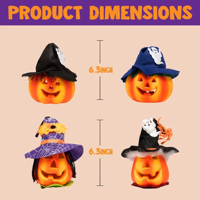 Alt view image 6 of 7 - 6 Pcs Light Up Pumpkins Halloween Decorations Outdoor Indoor Jack O Lanterns Decor LED Foam Home Large Trick Or Treat Bucket