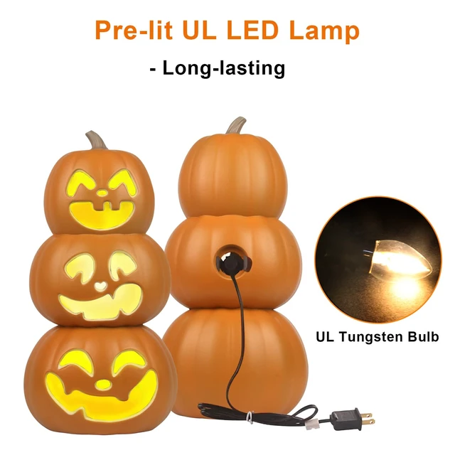 Alt view image 5 of 7 - 17" Jack O Lantern - Halloween Plastic Pumpkin Lantern - Holiday Pre-lit Pumpkin Lights-Halloween Decoration for Outdoor and Indoor- Waterproof and ETL Certified Light with Two Safety Fuse