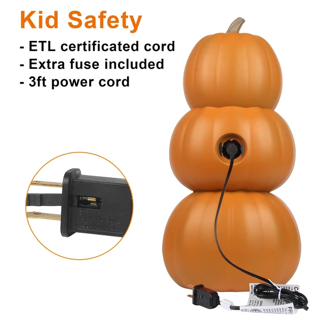 Alt view image 4 of 7 - 17" Jack O Lantern - Halloween Plastic Pumpkin Lantern - Holiday Pre-lit Pumpkin Lights-Halloween Decoration for Outdoor and Indoor- Waterproof and ETL Certified Light with Two Safety Fuse