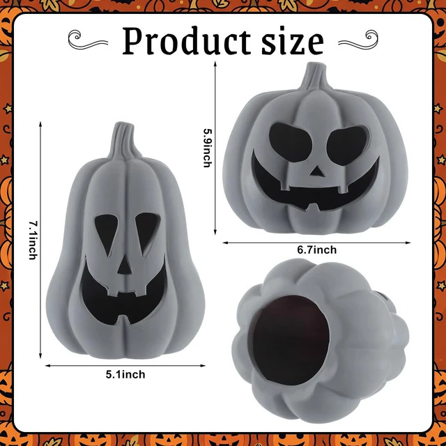 Alt view image 2 of 7 - Halloween Decor Terracotta Jack O Lantern Pumpkin Decor,Gray | 2 Pack Terracotta Pumpkins, 7.1" 5.9" H Clay Pumpkin Decoration, Fall Decor, Halloween Tealight Holder for Indoor Outdoor