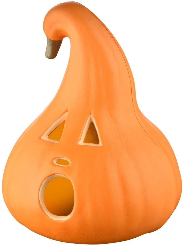 Main image of Halloween Decoration Light-Up Jack-O-Lantern Ghost Face with Curved Stem Indoor Tabletop Fall Decor, Pumpkin Cute Spooky Autumn Accent for Home or Office