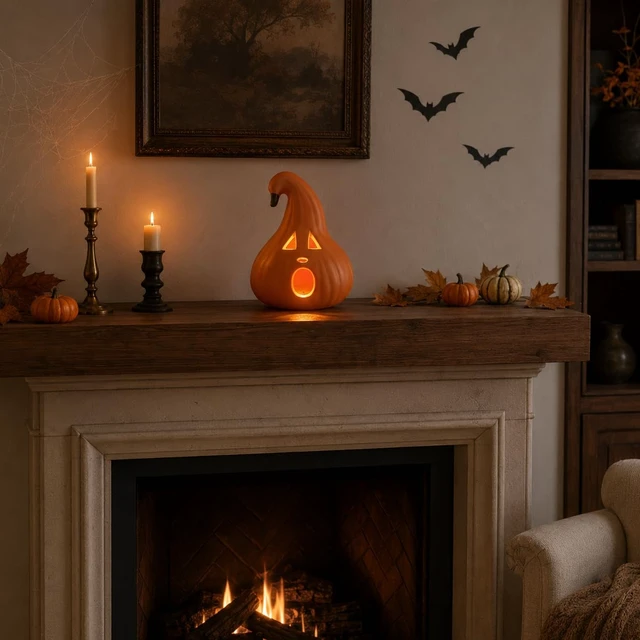 Alt view image 6 of 7 - Halloween Decoration Light-Up Jack-O-Lantern Ghost Face with Curved Stem Indoor Tabletop Fall Decor, Pumpkin Cute Spooky Autumn Accent for Home or Office