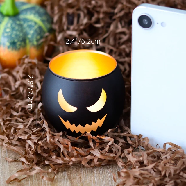Alt view image 3 of 7 - Halloween Table Decor Set of 6, Jack O Lanterns Black Glass Votive Tealight Candle Holders, Halloween Decorations Indoor Party Mantel Coffe Table Centerpiece Decor