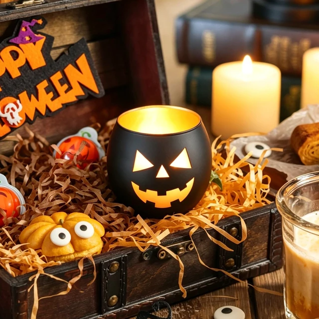 Alt view image 4 of 7 - Halloween Table Decor Set of 6, Jack O Lanterns Black Glass Votive Tealight Candle Holders, Halloween Decorations Indoor Party Mantel Coffe Table Centerpiece Decor