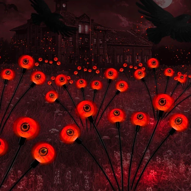 Main image of Outdoor Halloween Decorations Solar Spooky Lights-12LED Scary Eyeballs Swaying Firefly Light with Magic Party Garden Decor,Solar Halloween Path Lights for Grave Cemetery,Ghost Decor 2PACK Orange