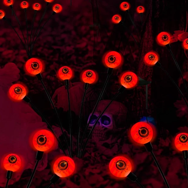 Alt view image 2 of 7 - Outdoor Halloween Decorations Solar Spooky Lights-12LED Scary Eyeballs Swaying Firefly Light with Magic Party Garden Decor,Solar Halloween Path Lights for Grave Cemetery,Ghost Decor 2PACK Orange