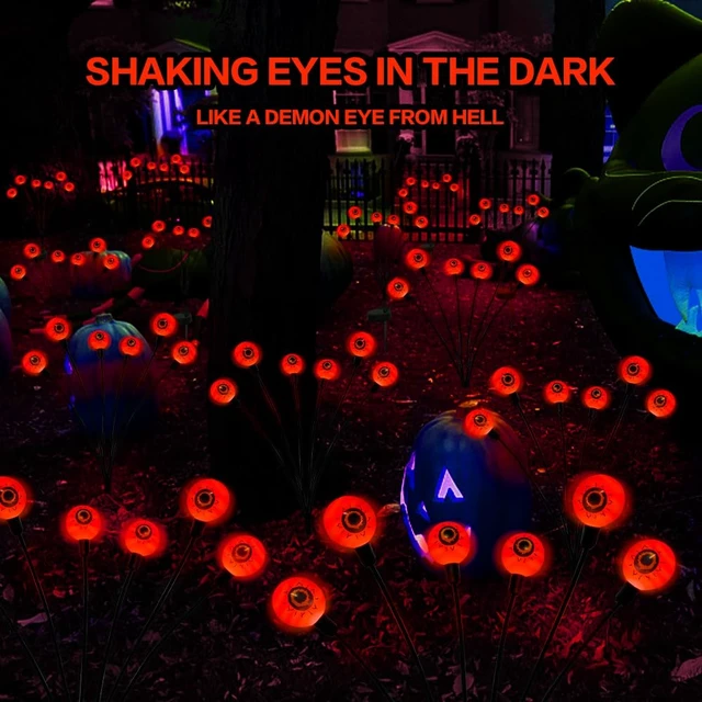 Alt view image 4 of 7 - Outdoor Halloween Decorations Solar Spooky Lights-12LED Scary Eyeballs Swaying Firefly Light with Magic Party Garden Decor,Solar Halloween Path Lights for Grave Cemetery,Ghost Decor 2PACK Orange