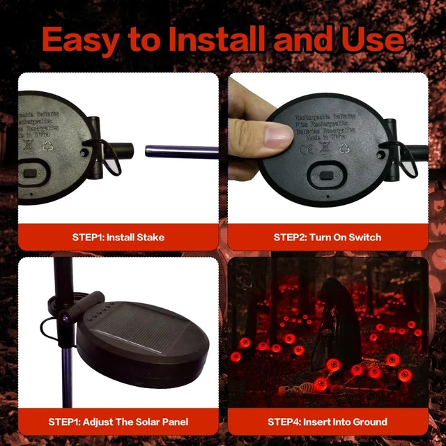 Alt view image 6 of 7 - Outdoor Halloween Decorations Solar Spooky Lights-12LED Scary Eyeballs Swaying Firefly Light with Magic Party Garden Decor,Solar Halloween Path Lights for Grave Cemetery,Ghost Decor 2PACK Orange