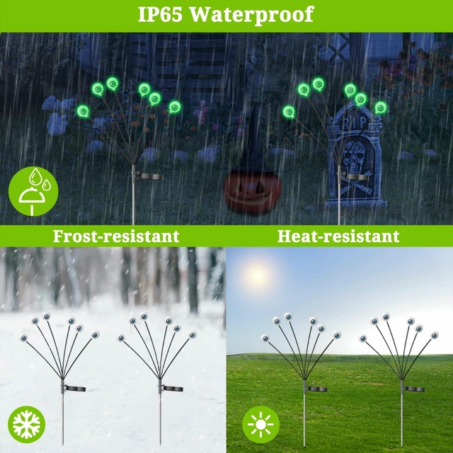 Alt view image 4 of 7 - Halloween Decorations Outdoor Solar Eyeball Lights, 2 Pack 12LED Green | 2 Lighting Modes Scary Solar Eyeball Pathway Lights, Auto ON/OFF, IP65 Waterproof, Sway by Wind, for Garden Lawn Yard