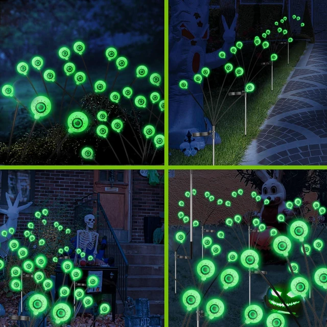 Alt view image 7 of 7 - Halloween Decorations Outdoor Solar Eyeball Lights, 2 Pack 12LED Green | 2 Lighting Modes Scary Solar Eyeball Pathway Lights, Auto ON/OFF, IP65 Waterproof, Sway by Wind, for Garden Lawn Yard