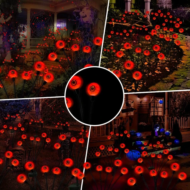 Alt view image 3 of 7 - Outdoor Halloween Decorations Solar Spooky Lights-12LED Scary Eyeballs Swaying Firefly Light with Magic Party Garden Decor,Solar Halloween Path Lights for Grave Cemetery,Ghost Decor 2PACK Orange