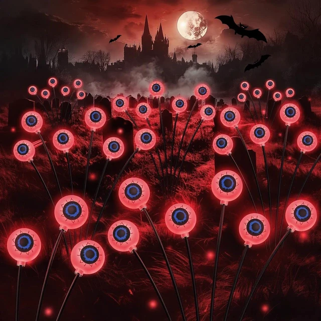 Main image of 4 Pack Halloween Decorations Outdoor 24 LED Solar Eyeball Lights | 2 Modes, Waterproof, Pathway Lights, Spooky Eyes Halloween Solar Lights for Garden Patio Yard Lawn Horror Party Decor