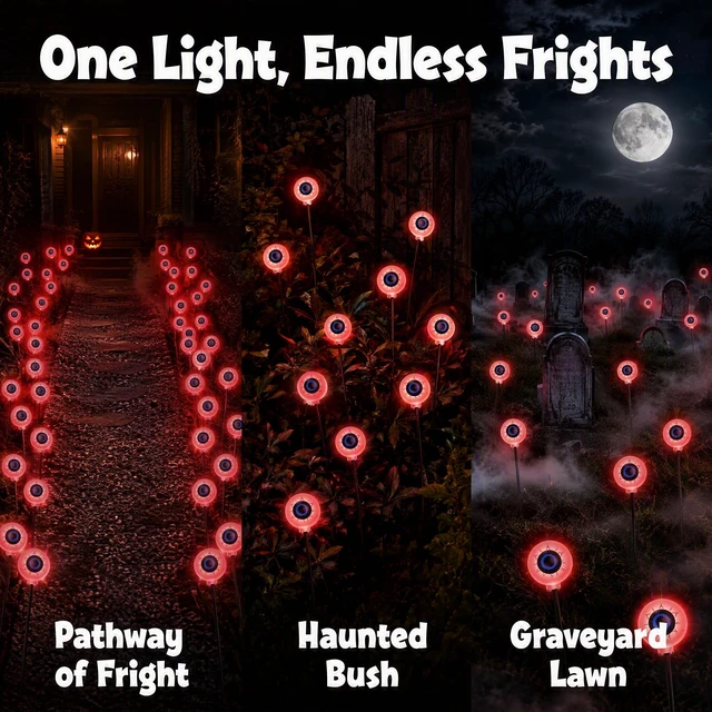 Alt view image 6 of 7 - 4 Pack Halloween Decorations Outdoor 24 LED Solar Eyeball Lights | 2 Modes, Waterproof, Pathway Lights, Spooky Eyes Halloween Solar Lights for Garden Patio Yard Lawn Horror Party Decor