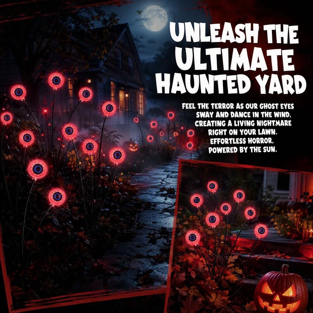 Alt view image 5 of 7 - 4 Pack Halloween Decorations Outdoor 24 LED Solar Eyeball Lights | 2 Modes, Waterproof, Pathway Lights, Spooky Eyes Halloween Solar Lights for Garden Patio Yard Lawn Horror Party Decor