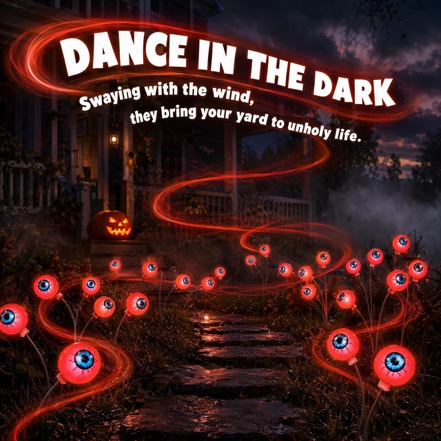 Alt view image 4 of 7 - 4 Pack Halloween Decorations Outdoor 24 LED Solar Eyeball Lights | 2 Modes, Waterproof, Pathway Lights, Spooky Eyes Halloween Solar Lights for Garden Patio Yard Lawn Horror Party Decor