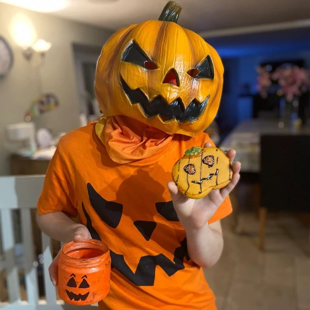 Alt view image 5 of 7 - Jack-o-Lantern Mask, Costume for Halloween Party | Full Head Natural Latex Jack-o-Lantern Mask for Halloween Costumes, Haunted Events, Stage Scenes and Seasonal Photos