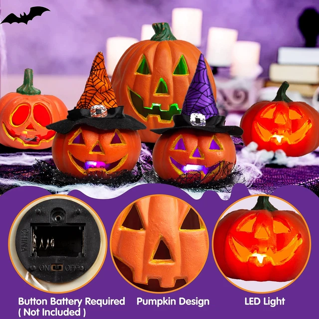 Alt view image 5 of 7 - 5 Pcs Light Up Halloween Pumpkin Decor Jack O Lantern Decorations Outdoor Indoor, Halloween Props Plastic Pumpkins Large Trick Or Treat Table Top Home Room Party Yards Supplies Favors