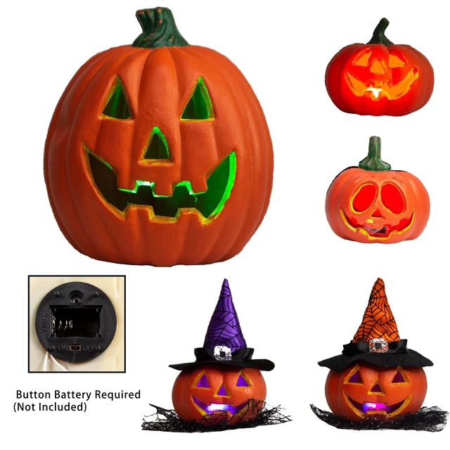 Alt view image 7 of 7 - 5 Pcs Light Up Halloween Pumpkin Decor Jack O Lantern Decorations Outdoor Indoor, Halloween Props Plastic Pumpkins Large Trick Or Treat Table Top Home Room Party Yards Supplies Favors