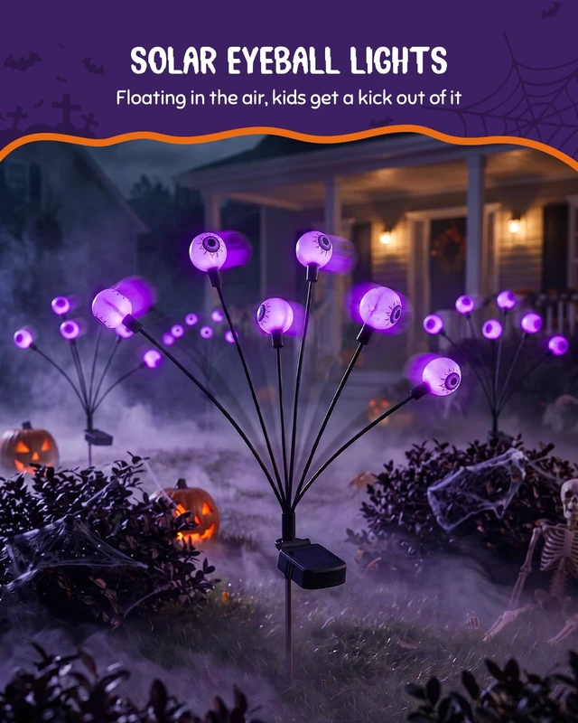 Alt view image 2 of 7 - 6 Pack 36 LED Halloween Solar Scary Eyeball Light Outdoor Decoration | Purple Auto On Off Waterproof Twinkle Spooky Landscape Stake Lamp for Garden Path Flowerbed Decor with Steady&Soft Dual Modes