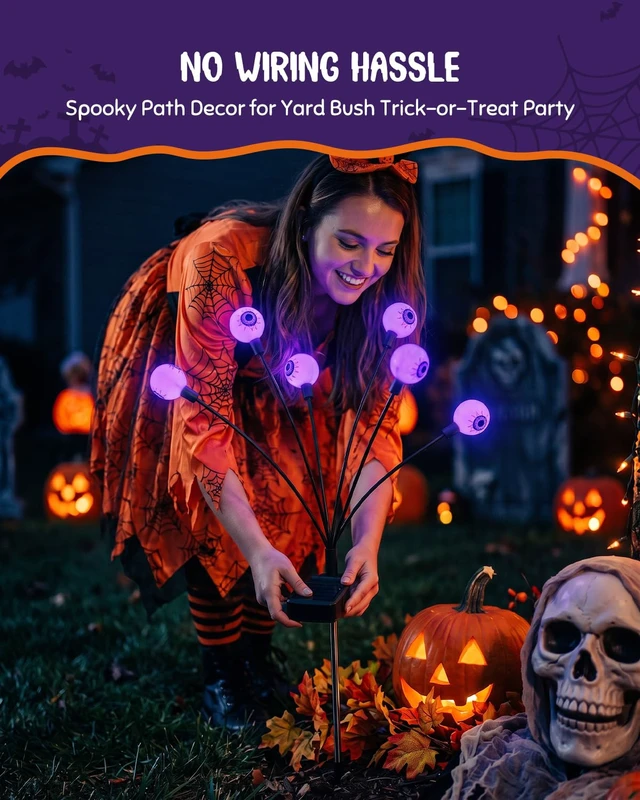 Alt view image 3 of 7 - 6 Pack 36 LED Halloween Solar Scary Eyeball Light Outdoor Decoration | Purple Auto On Off Waterproof Twinkle Spooky Landscape Stake Lamp for Garden Path Flowerbed Decor with Steady&Soft Dual Modes