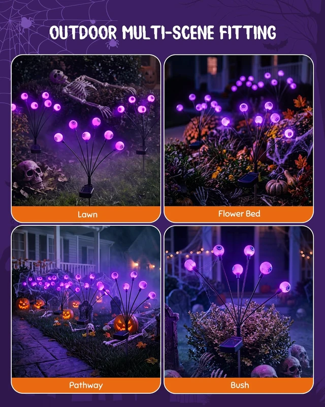 Alt view image 5 of 7 - 6 Pack 36 LED Halloween Solar Scary Eyeball Light Outdoor Decoration | Purple Auto On Off Waterproof Twinkle Spooky Landscape Stake Lamp for Garden Path Flowerbed Decor with Steady&Soft Dual Modes