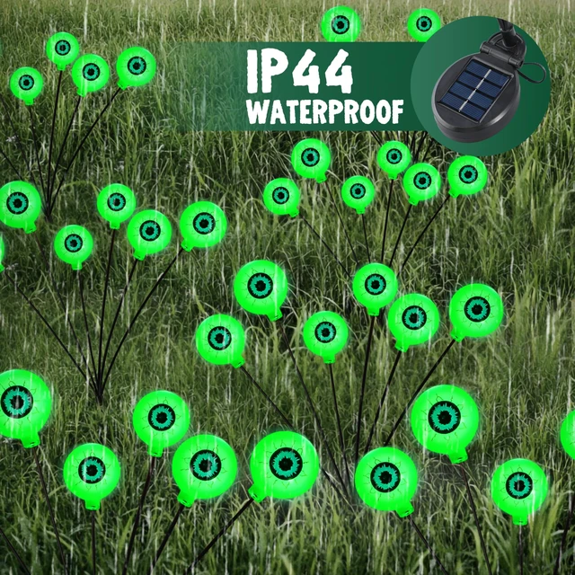 Alt view image 2 of 7 - Halloween Decorations Outdoor Solar Scary Eyeball Lights, 8 Pcs 48LEDs Green Pathway Yard Stakes, Waterproof Firefly Lights for Halloween Graveyard Yard Garden Patio Walkway Party
