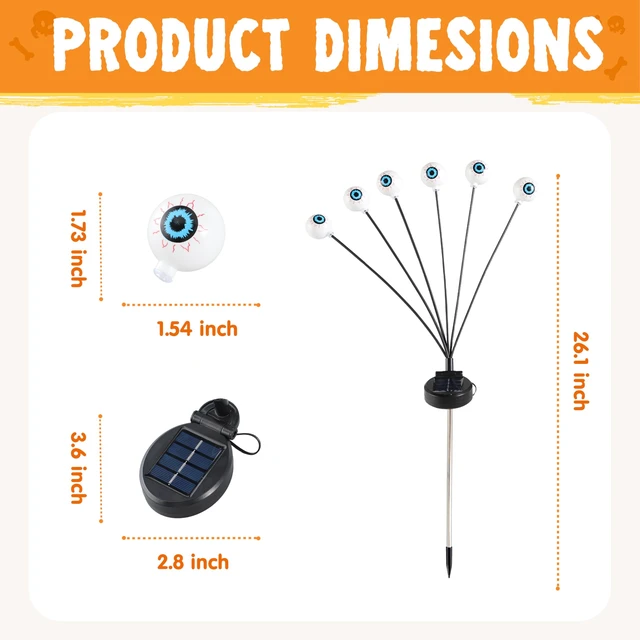 Alt view image 4 of 7 - Halloween Decorations Outdoor Solar Scary Eyeball Lights, 8 Pcs 48LEDs Green Pathway Yard Stakes, Waterproof Firefly Lights for Halloween Graveyard Yard Garden Patio Walkway Party