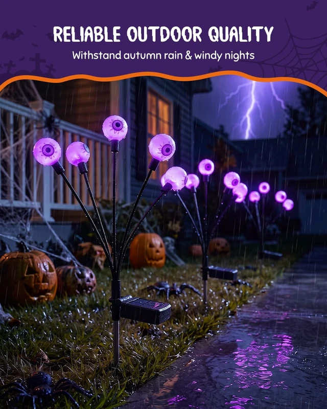 Alt view image 6 of 7 - 6 Pack 36 LED Halloween Solar Scary Eyeball Light Outdoor Decoration | Purple Auto On Off Waterproof Twinkle Spooky Landscape Stake Lamp for Garden Path Flowerbed Decor with Steady&Soft Dual Modes