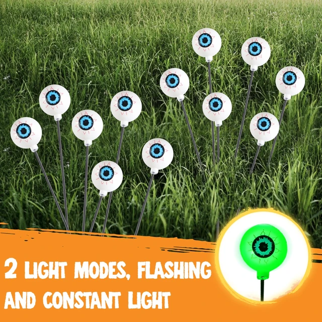 Alt view image 6 of 7 - Halloween Decorations Outdoor Solar Scary Eyeball Lights, 8 Pcs 48LEDs Green Pathway Yard Stakes, Waterproof Firefly Lights for Halloween Graveyard Yard Garden Patio Walkway Party