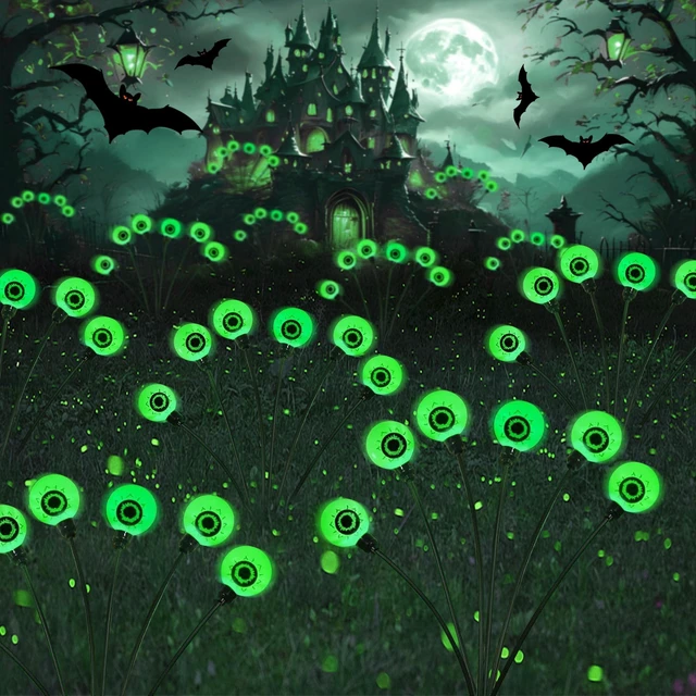 Main image of Outdoor Halloween Decorations - Swaying Solar Eyeball Lights, 2PCS 12LED Firefly Lights, 2 Mode Waterproof Path Lights for Yard, Garden, Lawn, and Party Decor (Green)