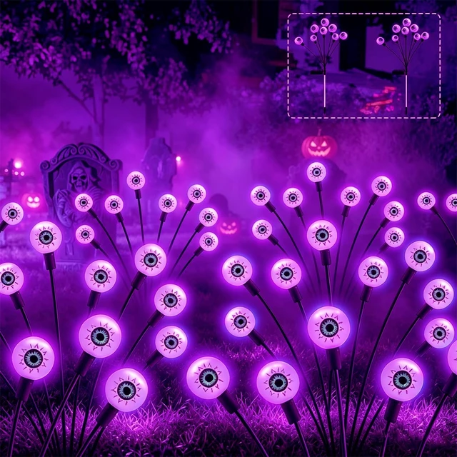 Main image of Halloween Decorations Outdoor Solar Scary Eyeball Lights 2 Pack 16LED | Eyeball Swaying Firefly Lights Waterproof, 2 Modes Solar Lights for Yard/Garden/Lawn/Party Halloween Decor(Purple)