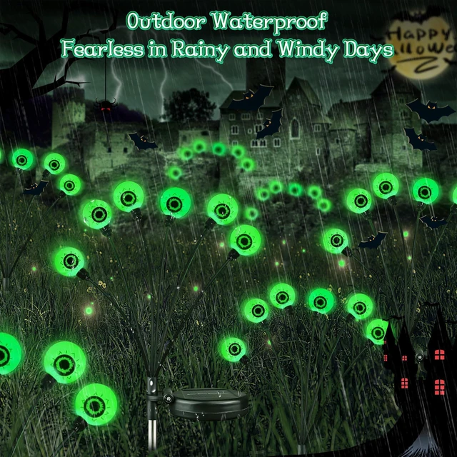 Alt view image 3 of 7 - Outdoor Halloween Decorations - Swaying Solar Eyeball Lights, 2PCS 12LED Firefly Lights, 2 Mode Waterproof Path Lights for Yard, Garden, Lawn, and Party Decor (Green)