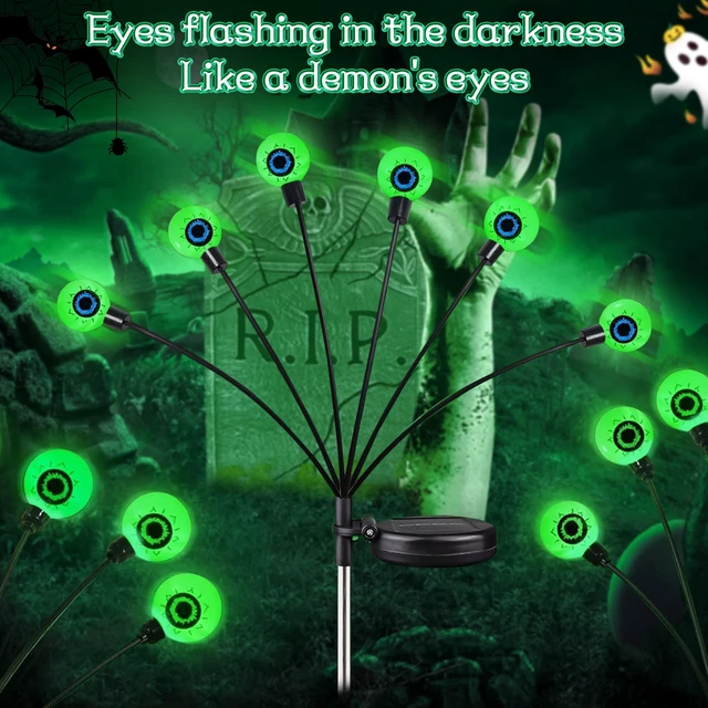 Alt view image 5 of 7 - Outdoor Halloween Decorations - Swaying Solar Eyeball Lights, 2PCS 12LED Firefly Lights, 2 Mode Waterproof Path Lights for Yard, Garden, Lawn, and Party Decor (Green)