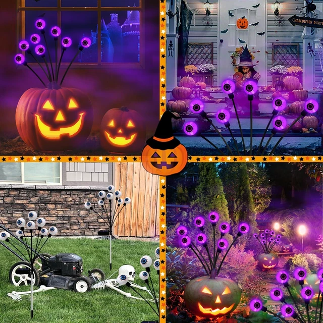 Alt view image 2 of 7 - Halloween Decorations Outdoor Solar Scary Eyeball Lights 2 Pack 16LED | Eyeball Swaying Firefly Lights Waterproof, 2 Modes Solar Lights for Yard/Garden/Lawn/Party Halloween Decor(Purple)