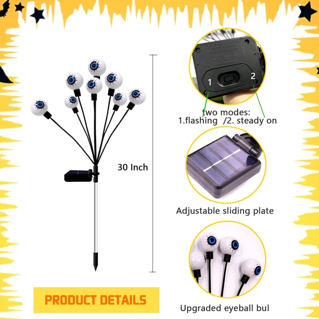 Alt view image 3 of 7 - Halloween Decorations Outdoor Solar Scary Eyeball Lights 2 Pack 16LED | Eyeball Swaying Firefly Lights Waterproof, 2 Modes Solar Lights for Yard/Garden/Lawn/Party Halloween Decor(Purple)