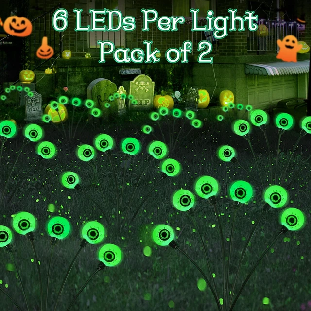 Alt view image 6 of 7 - Outdoor Halloween Decorations - Swaying Solar Eyeball Lights, 2PCS 12LED Firefly Lights, 2 Mode Waterproof Path Lights for Yard, Garden, Lawn, and Party Decor (Green)