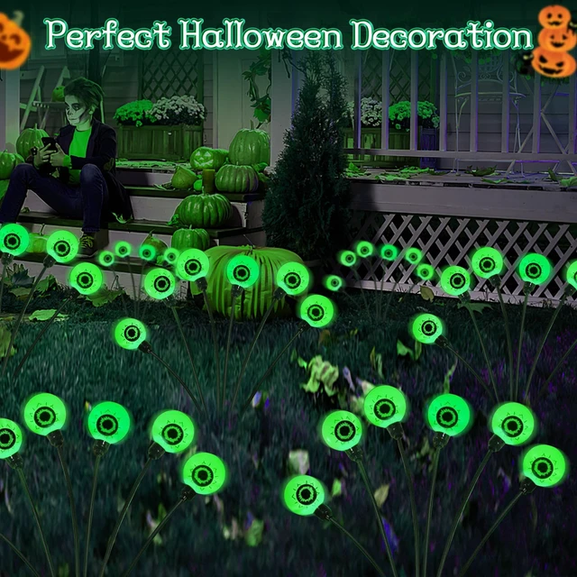 Alt view image 7 of 7 - Outdoor Halloween Decorations - Swaying Solar Eyeball Lights, 2PCS 12LED Firefly Lights, 2 Mode Waterproof Path Lights for Yard, Garden, Lawn, and Party Decor (Green)