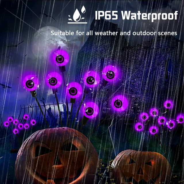 Alt view image 7 of 7 - Halloween Decorations Outdoor Solar Scary Eyeball Lights 2 Pack 16LED | Eyeball Swaying Firefly Lights Waterproof, 2 Modes Solar Lights for Yard/Garden/Lawn/Party Halloween Decor(Purple)