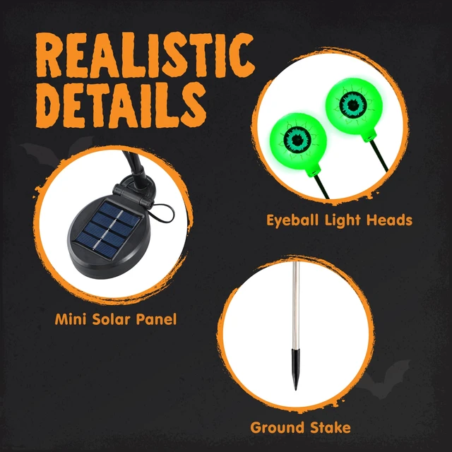 Alt view image 5 of 7 - Halloween Decorations Outdoor Solar Scary Eyeball Lights, 8 Pcs 48LEDs Green Pathway Yard Stakes, Waterproof Firefly Lights for Halloween Graveyard Yard Garden Patio Walkway Party
