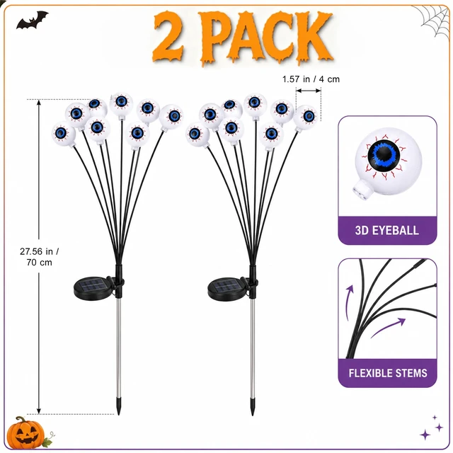 Alt view image 3 of 7 - Halloween Solar Scary Eyeball Pathway Lights: 2 Pack 16 LEDs | 27.5In, IP65 Waterproof,Halloween Decor, Green Eyeball Swaying Lights, Solar Path Lights for Garden/Patio/Party Decor