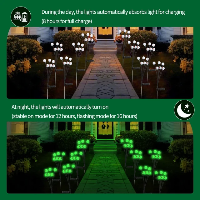 Alt view image 5 of 7 - Solar Halloween Lights, 2 Pack, 12LED Green Eyeball Swaying Lamps | Outdoor Halloween Decorations, Garden Decor, Yard, Lawn, Party Decorations