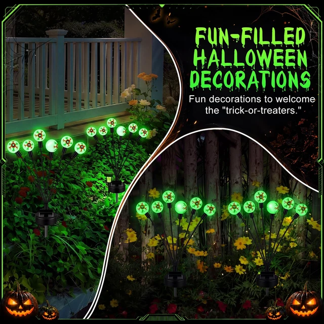 Alt view image 7 of 7 - 4 Pack Halloween Decorations Outdoor Solar Eyeball Lights | 24 LED Green Glow, 2 Modes, Waterproof Halloween Solar Lights, Green Eyeball Path Lights for Garden Lawn Yard Pathway