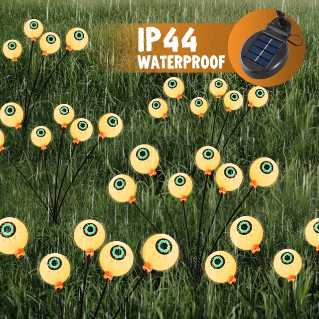 Alt view image 2 of 7 - Halloween Decorations Outdoor Solar Scary Eyeball Lights, 8 Pcs 48LEDs Warm Pathway Yard Stakes, Waterproof Firefly Lights for Halloween Graveyard Yard Garden Patio Walkway Party