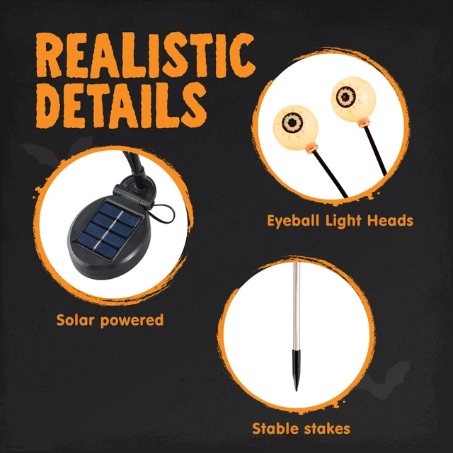 Alt view image 3 of 7 - Halloween Decorations Outdoor Solar Scary Eyeball Lights, 8 Pcs 48LEDs Warm Pathway Yard Stakes, Waterproof Firefly Lights for Halloween Graveyard Yard Garden Patio Walkway Party
