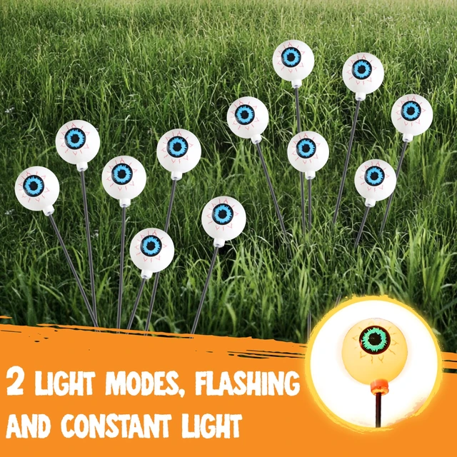 Alt view image 5 of 7 - Halloween Decorations Outdoor Solar Scary Eyeball Lights, 8 Pcs 48LEDs Warm Pathway Yard Stakes, Waterproof Firefly Lights for Halloween Graveyard Yard Garden Patio Walkway Party