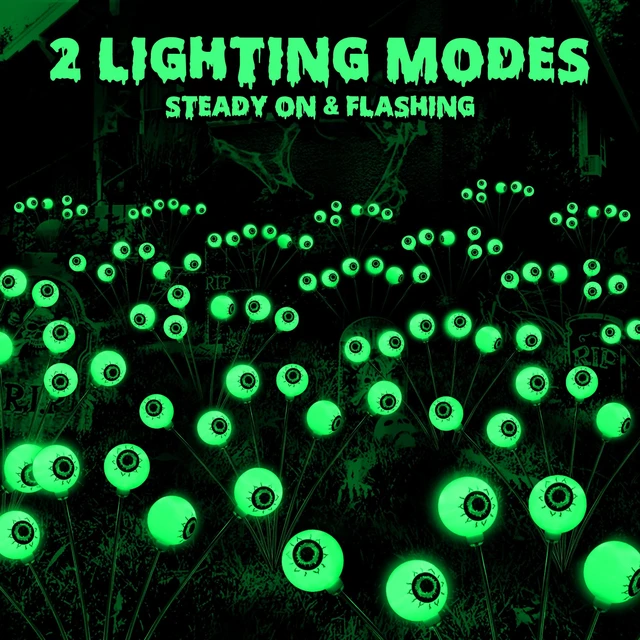 Alt view image 2 of 7 - Outdoor Halloween Lights 6 Pack Solar Green Eyeball Pathway Lights | 36 LED; 2 Modes; Waterproof; Swaying Solar Powered Halloween Lights Outside Yard Lawn Path Walkway Garden Lighting Decor