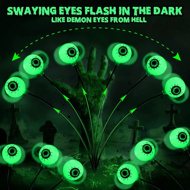 Alt view image 3 of 7 - Outdoor Halloween Lights 6 Pack Solar Green Eyeball Pathway Lights | 36 LED; 2 Modes; Waterproof; Swaying Solar Powered Halloween Lights Outside Yard Lawn Path Walkway Garden Lighting Decor